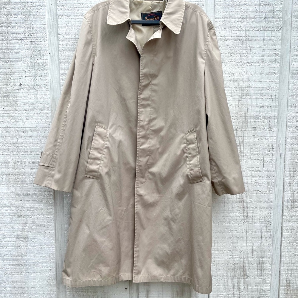 Vintage Botany 500 60s 70s Men’s Raincoat Trench Coat Khaki Tan Size 44 Regular